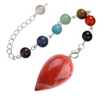 Natural Stone Droplet Pendulum Chakra Alignment Beads Ornate Crystal Teardrop Charm with Silver Link Chain Spiritual Wellness Protection Amulet