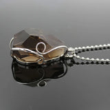 Wire‑Wrapped Irregular Faceted Natural Crystal Pendant, Silver Plated Raw Gemstone Necklace Charm, Healing Crystal Stone Jewelry for Women Gift