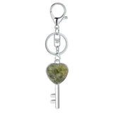 Natural Crystal Heart Key Keychain, Chakra Healing Gemstone Keyring for Car Keys & Bag Charm