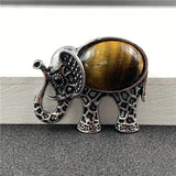 Antique Silver Filigree Elephant Pendant Necklace, Inlaid Natural Chakra Crystal Gem Animal Totem Jewelry with 18 Inch Black Wax Cord for Lucky Gift