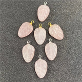 Hand Carved Natural Crystal Leaf Pendant Charms, Mixed Amethyst Rose Quartz Yellow Jade Tree Leaf Gemstone Beads for DIY Necklace Jewelry Making Findings