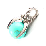 Rose Flower Bezel Round Natural Gemstone Pendant, 16mm Sphere Crystal Silver‑Tone Alloy Charm for Necklace Jewelry Making