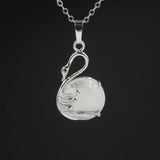 Natural Round Crystal Stone Pendant Wing Silver Plated Wrapped Gemstone Pendant Chakra Reiki Healing Crystal Charms for Jewelry Making Necklace