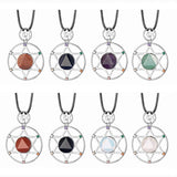 7 Chakra Hexagram Natural Crystal Pendant Necklace, Sacred Star of David Gemstone Black Wax Cord Necklace Reiki Energy Spiritual Boho Jewelry Gift for Men Women