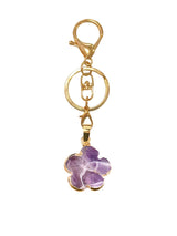 Natural Crystal Flower Keychain Gold Plated Healing Stone Keyring Flower Pendant Bag Charm for Women Jewelry Gift
