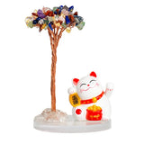 Maneki-neko Lucky Cat Crystal Tree | Feng Shui Fortune Ornament for Home Office Good Luck & Prosperity