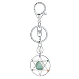 Hexagram Natural Crystal Keychain 7 Chakra Symbol Silver Plated Metal Key Ring Reiki Healing Gemstone Pendant Lobster Clasp Bag Charm