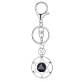 Hexagram Natural Crystal Keychain 7 Chakra Symbol Silver Plated Metal Key Ring Reiki Healing Gemstone Pendant Lobster Clasp Bag Charm