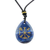 Norse Viking Compass Pendant | 33mm Natural Teardrop Crystal Necklace Vegvisir Protection Amulet