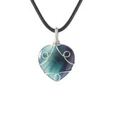 Handmade Wire Wrapped 30mm Heart Gemstone Pendant Necklace 45CM Black Cord #SN1751