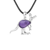 Silver Kangaroo Gemstone Pendant Necklace #SN1765  45cm Black Cord Animal Stone Jewelry for Women Men
