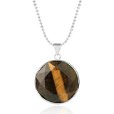 Polished Multi-Facet Round Crystal Pendant | Silver Rim Chakra Healing Gem for Men Women Handmade Jewelry Supply