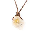 Natural Raw Crystal Rough Stone Pendant Necklace, Irregular Gemstone Hand Knotted Brown Rope Choker for Unisex