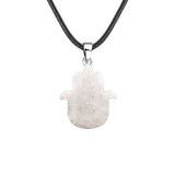 50×57mm Natural Crystal Hamsa Hand Pendant | Evil Eye Carved Gemstone Necklace for Protection