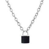 Natural Healing Crystal Lock Pendant Necklace, 20-inch Alloy Chain Chakra Gemstone Jewelry