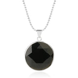 Polished Multi-Facet Round Crystal Pendant | Silver Rim Chakra Healing Gem for Men Women Handmade Jewelry Supply