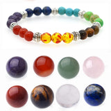 7 Chakra Natural Stone Spheres & Yoga Meditation Pendant Necklace Set # JH0094 Healing Crystal Ball Collection with Gift Box