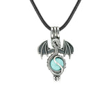 Gothic Stainless Steel Pterosaur Dragon Crystal Holder Necklace • Antique Silver Gemstone Ball Urn Pendant • Unisex Retro Punk Jewelry