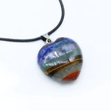 Seven Chakra Rainbow Heart Stone Pendant Polished Healing Crystal Love Symbol Necklace for Women