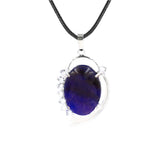 Natural Oval Crystal Stone Pendant Silver Leaf Wrapped Crystal Pendant Necklace Reiki Chakra Healing Crystal Jewelry for Women Multiple Gemstone Options