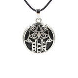 Silver Plated Hamsa Hand Pendant, Natural Crystal Inlaid Fatima Hand Hollow Charm for Spiritual Necklace Making