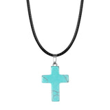 Natural Stone Cross Pendant Necklace Wholesale Assorted Healing Crystal Quartz Crucifix Amulet with Adjustable Cord Spiritual Jewelry Gift for Men Women
