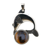 Bohemian Silver Marine Dolphin Gemstone Amulet • Cute Sea Animal Crystal Sphere Holder Charm • Unisex Coastal Beach Lover Jewelry Gift