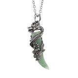 Gothic Silver Dragon Coiled Crystal Fang Necklace • Retro Mythical Creature Natural Gemstone Horn Pendant • Matching Couple Amulet Jewelry