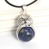 Owl Shape Natural Crystal Pendant Necklace Multi‑Color Healing Gemstone Charm Necklace Spiritual Energy Jewelry for Men Women Gift