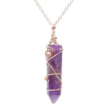 Vintage Wire Wrapped Crystal Wand Necklace • Hexagonal Bullet Stone Charm with Metallic Beads • Boho Wiccan Healing Quartz Jewelry Gift