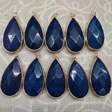 Natural Teardrop Faceted Crystal Pendant Gold Plated Wrapped Edge Gemstone Pendant 15x28mm Mixed Stone Rose Quartz Aventurine Black Obsidian Reiki Chakra Healing Stone Charm for DIY Necklace Jewelry Making Bulk