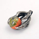 Dragon Claw Natural Gemstone Sphere Pendant, Gothic Dragon Claw Holding Crystal Ball Charm Pendant for Necklace