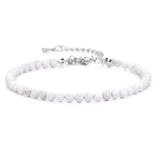Tiny Micro Faceted Natural Stone Beaded Bracelet Silver Adjustable Extension Chain Dainty Stacking Bracelet for Women Daily Layering Jewelry