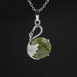 Natural Round Crystal Stone Pendant Wing Silver Plated Wrapped Gemstone Pendant Chakra Reiki Healing Crystal Charms for Jewelry Making Necklace
