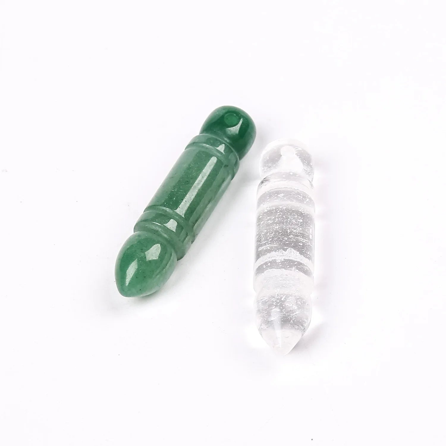 Hand Carved Natural Crystal Wenchang Pencil Pendant, Green Aventurine Clear Quartz Healing Stone Charm for DIY Necklace Making