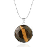 Silver Bezel Faceted Round Natural Gemstone Pendant Multi Color Cut Crystal Charm for Necklace Jewelry Making