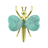 Vintage Gold Plated Insect Butterfly Pendant with Heart Gemstones, Genuine Healing Stone Chakra Crystal Amulet, Handmade Crafting Findings for Romantic Gift