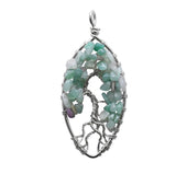 Hand Wrapped Tree of Life Crystal Pendant Natural Chip Stone Oval Wire Wrapped Pendant for Jewelry Making DIY Necklace Charm