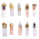 Natural Selenite & Raw Amethyst Pendant | Gold Plated Gypsum Strip Charm for Unisex Crystal Jewelry