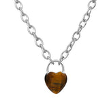 Natural Crystal Heart Lock Pendant Necklace, Gemstone Love Charm with Alloy Chain for Men & Women