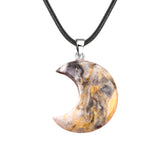 Natural Crescent Moon Necklace - Healing Crystal Moon Pendant with Black Leather Cord - Spiritual Reiki Jewelry for Women & Men