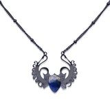 Punk Hip Hop Devil Wing Necklace - Blackened Stainless Steel Water-drop Gemstone Pendant - Grunge Goth Necklaces for Men & Women