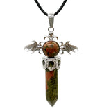 58×36mm Angel Wings Crystal Point Pendant | Natural Gemstone Hexagonal Prism Necklace for Men & Women