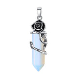 Vintage Rose Wrapped Crystal Quartz Pendant • Hexagonal Bullet Stone Charm • Gothic Floral Healing Crystal Keychain Jewelry