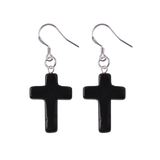 Purple Crystal Cross Dangle Earrings Hypoallergenic Silver Ear Hooks Handcrafted Genuine Amethyst Gemstone Crucifix Earrings Minimalist Jewelry