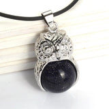 Owl Shape Natural Crystal Pendant Necklace Multi‑Color Healing Gemstone Charm Necklace Spiritual Energy Jewelry for Men Women Gift
