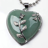Heart Pendant Silver Rose Flower Wrapped Crystal Stone Necklace Charm for Women Girls Jewelry Gift