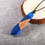 Creative Tie Shape Natural Wood Pendant Necklace, Three‑Color Red Blue Wood Splicing Pendant with Adjustable Black Cord, Handmade Boho Unisex Jewelry