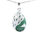 Peacock Filigree Teardrop Natural Crystal Pendant, Silver‑Tone Alloy Wrapped Water Drop Gemstone Pendant for Necklace Jewelry Making