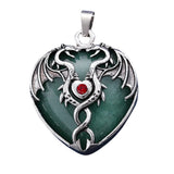 32×42mm Antique Silver Dragon Heart Pendant | Natural Gemstone Gothic Charm for DIY Jewelry